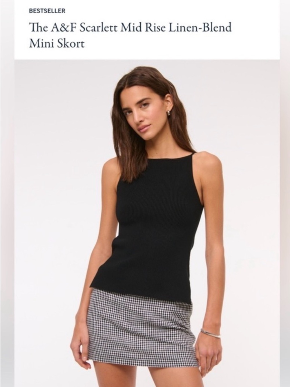A&F Scarlett Mid Rise Linen-Blend Mini Skort